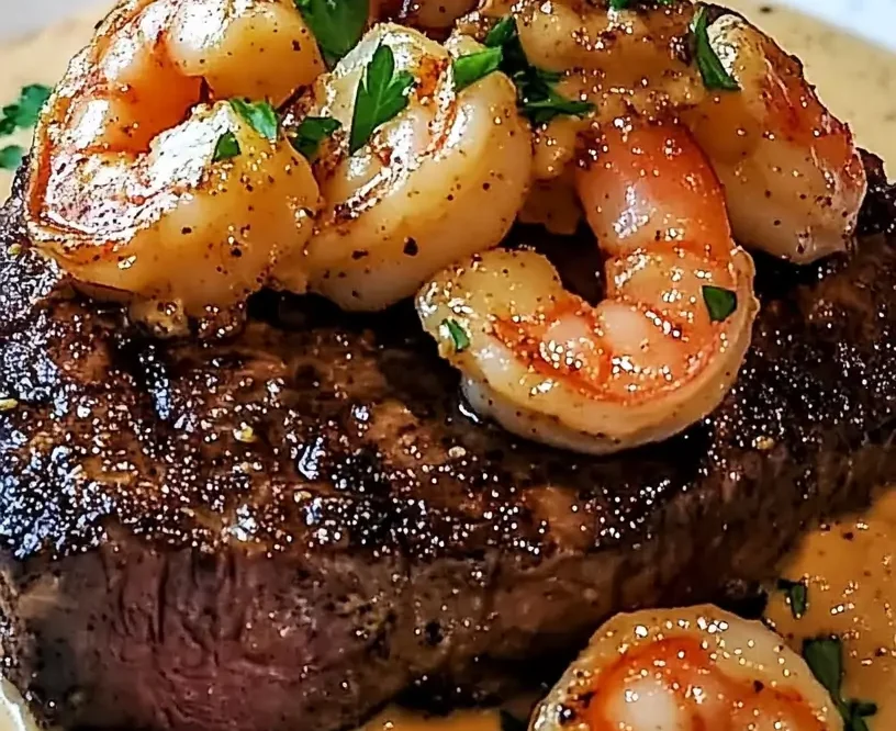 Steak with Creamy Cajun Shrimp Sauce