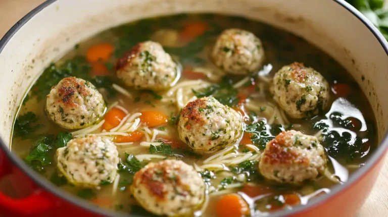 Mini Pesto Chicken Meatball Soup